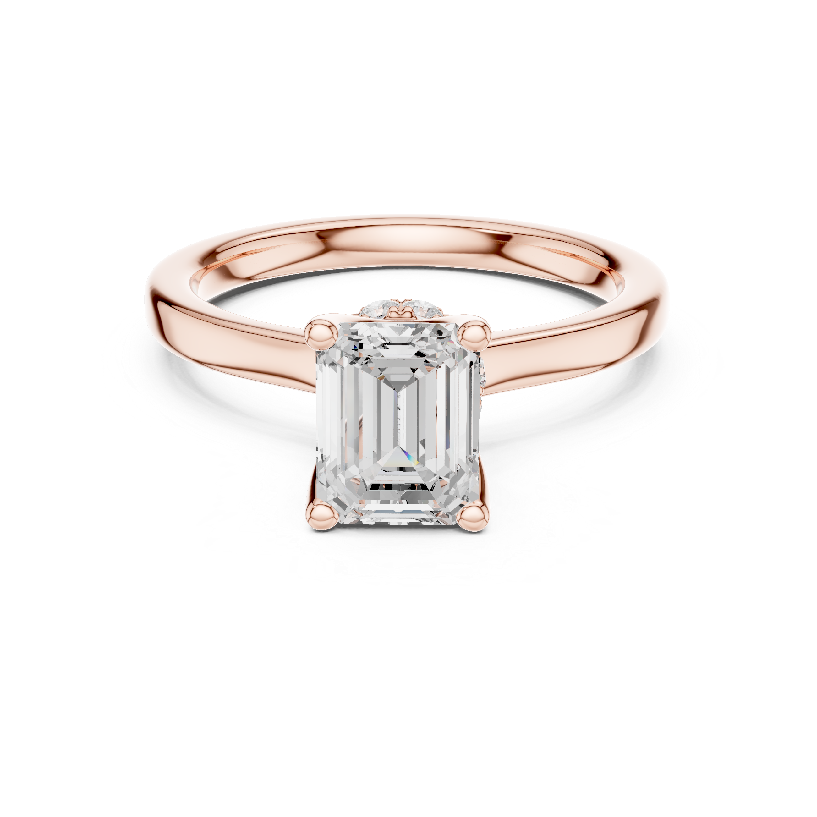 Sparkling Emerald Cut Diamond Solitaire Engagement Ring with Hidden Accents close-up accent detail