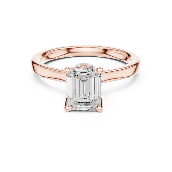 Sparkling Emerald Cut Diamond Solitaire Engagement Ring with Hidden Accents close-up accent detail