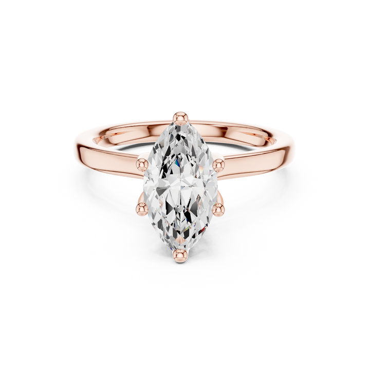 Sparkling Marquise Cut Diamond Solitaire Engagement Ring with Hidden Halo close-up accent detail