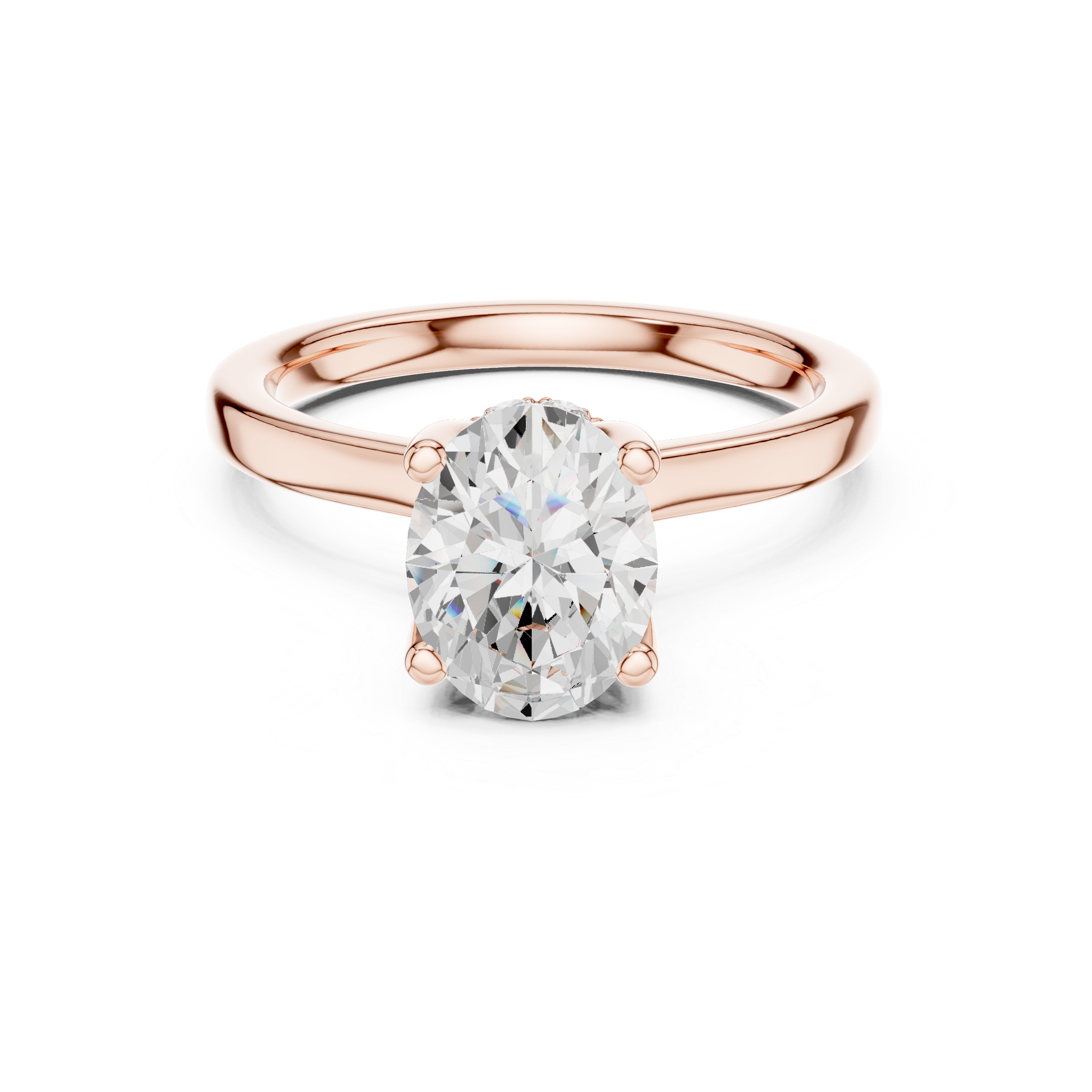 Sparkling Oval Cut Diamond Solitaire Engagement Ring with Hidden Halo close-up accent detail