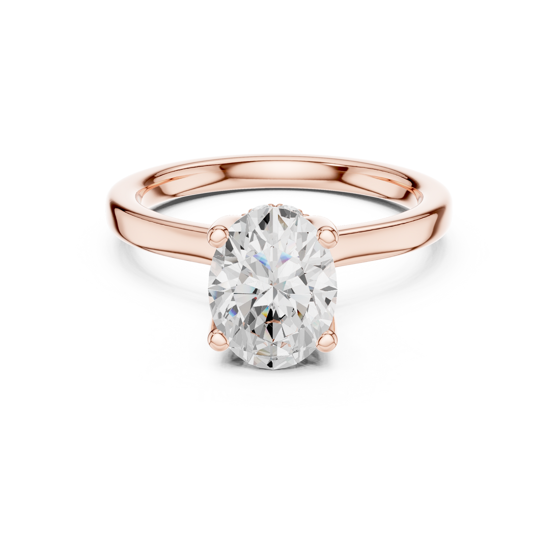 Sparkling Oval Cut Diamond Solitaire Engagement Ring with Hidden Halo close-up accent detail
