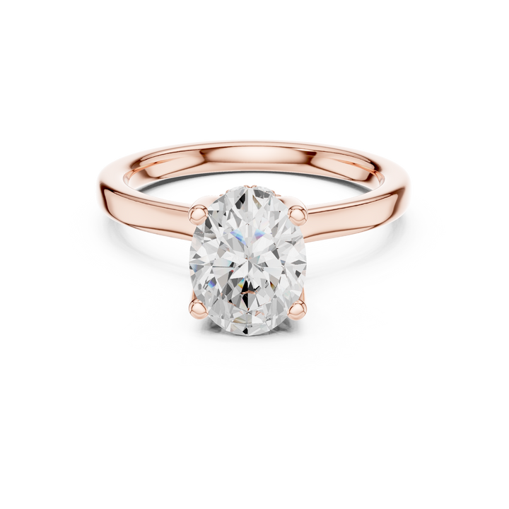 Sparkling Oval Cut Diamond Solitaire Engagement Ring with Hidden Halo close-up accent detail