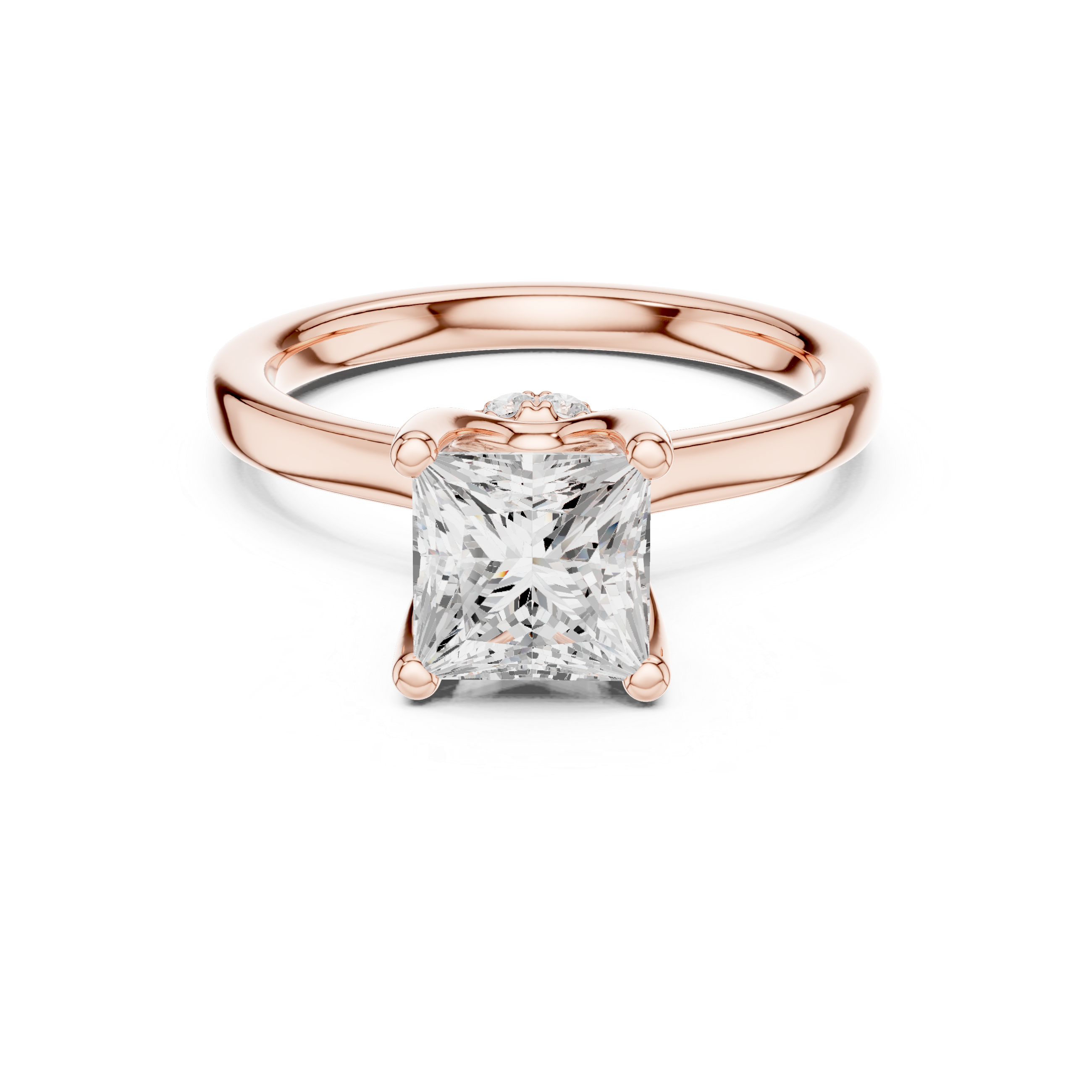 Sparkling Princess Cut Diamond Engagement Ring with Hidden Accent Diamonds close-up accent detail