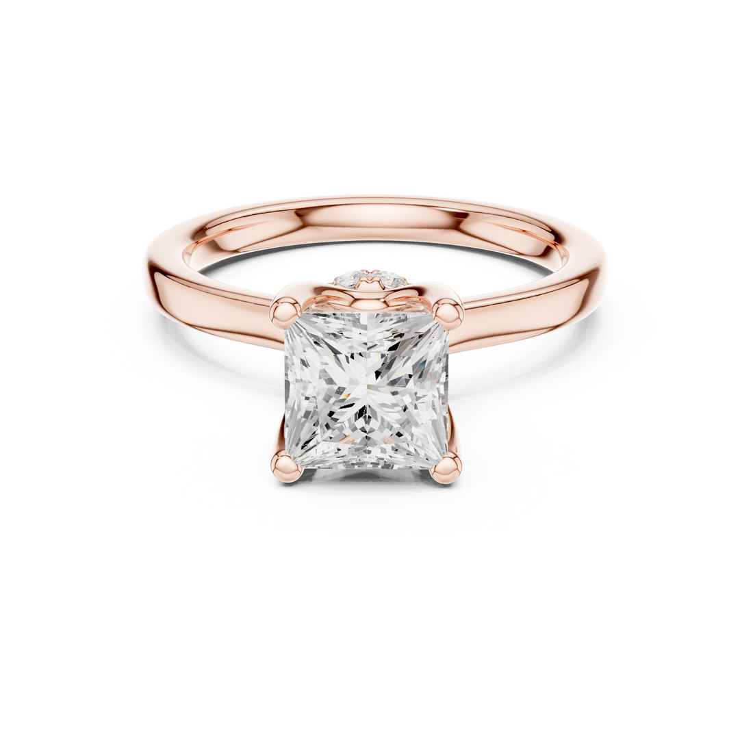 Sparkling Princess Cut Diamond Engagement Ring with Hidden Accent Diamonds close-up accent detail