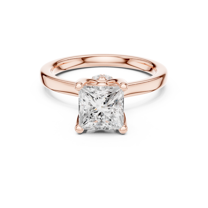 Sparkling Princess Cut Diamond Engagement Ring with Hidden Accent Diamonds close-up accent detail