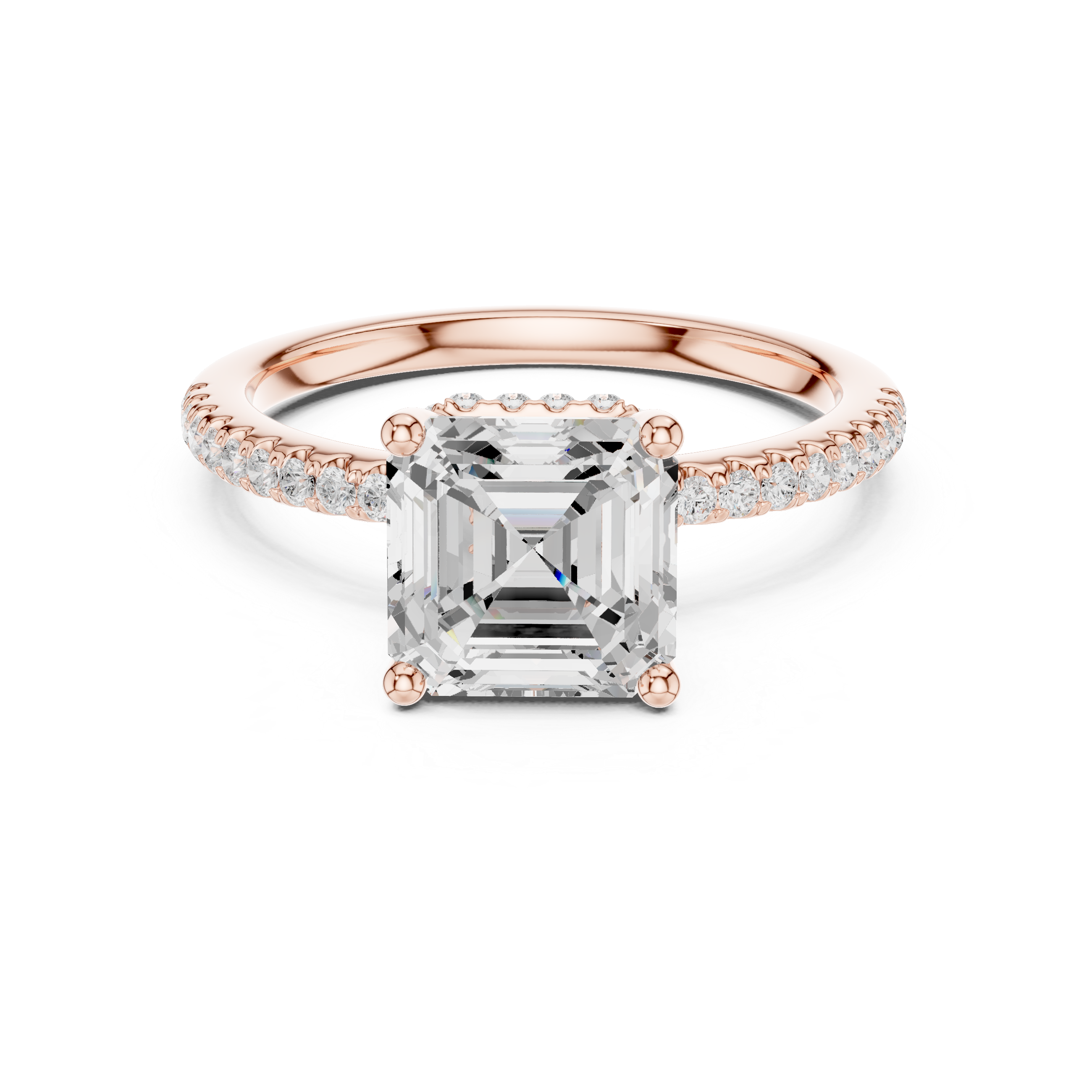 Sparkling Asscher Cut Diamond Pave Engagement Ring close-up accent detail