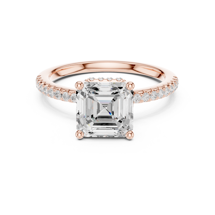 Sparkling Asscher Cut Diamond Pave Engagement Ring close-up accent detail