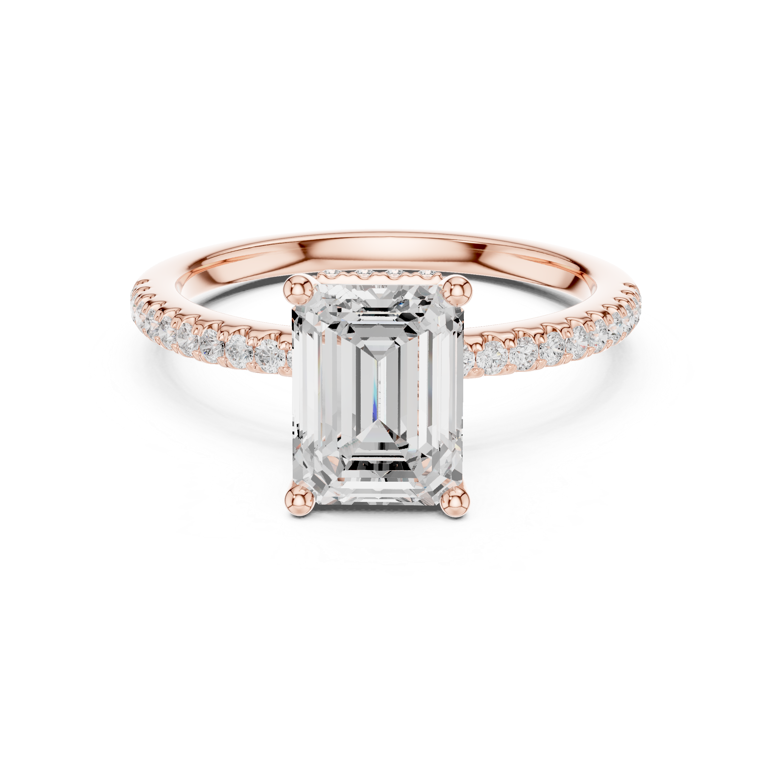 Sparkling Emerald Cut Diamond Engagement Ring with Pavé Diamond Band close-up accent detail