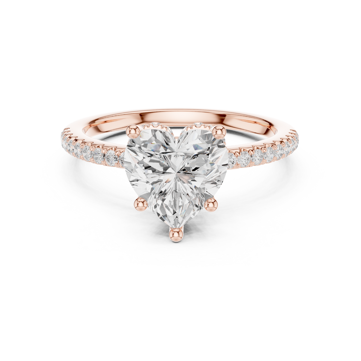 Sparkling Heart Cut Diamond Engagement Ring with Pavé Band close-up accent detail