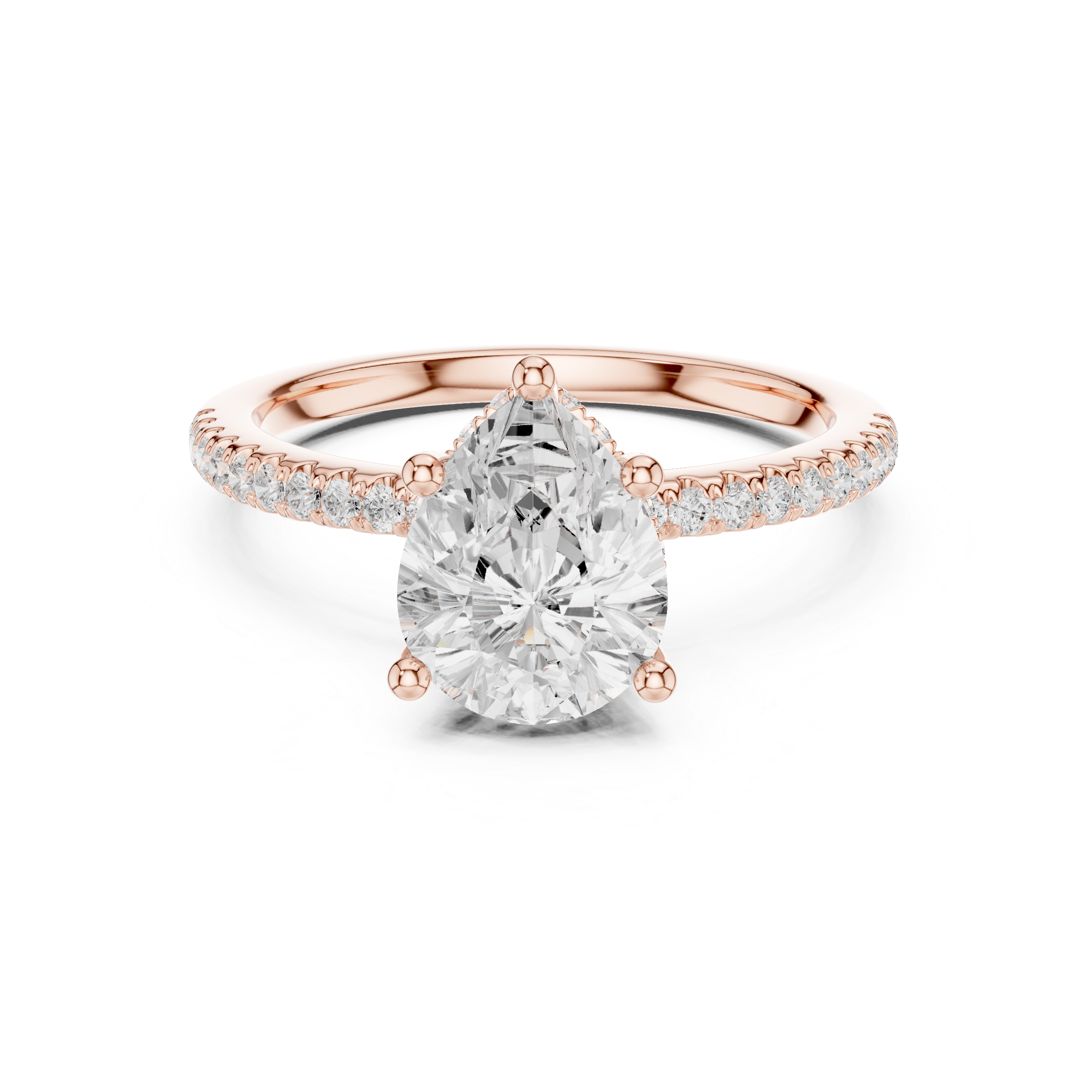 Sparkling Pear Cut Diamond Pave Engagement Ring close-up accent detail