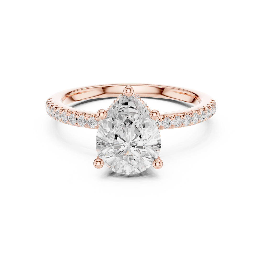Sparkling Pear Cut Diamond Pave Engagement Ring close-up accent detail