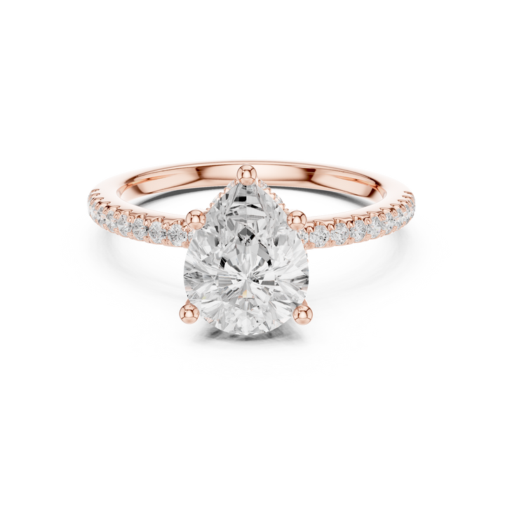Sparkling Pear Cut Diamond Pave Engagement Ring close-up accent detail