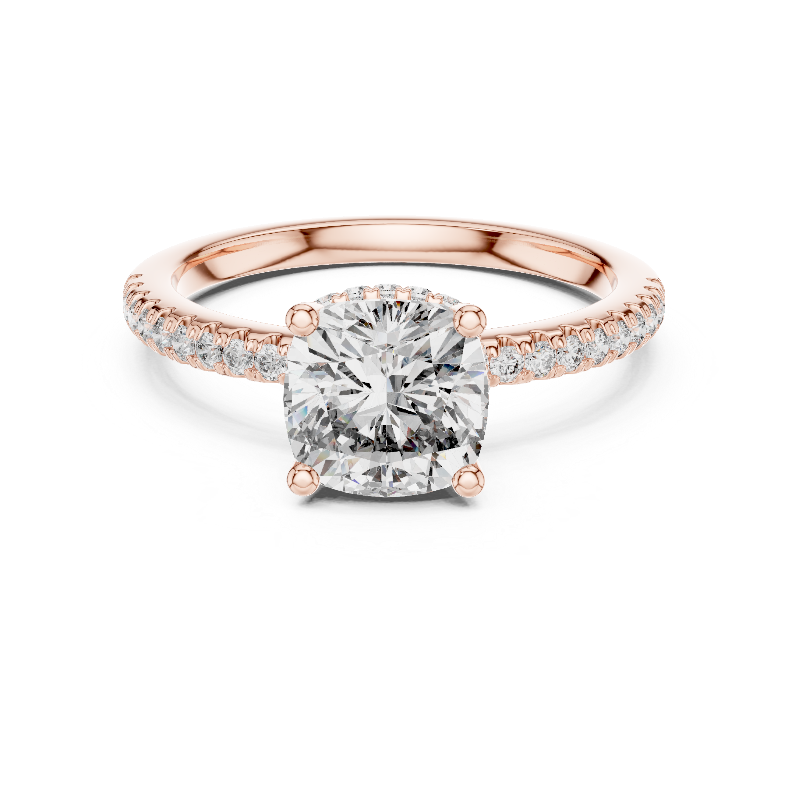 Cushion Cut Diamond Solitaire Engagement Ring with Pavé Side Stones