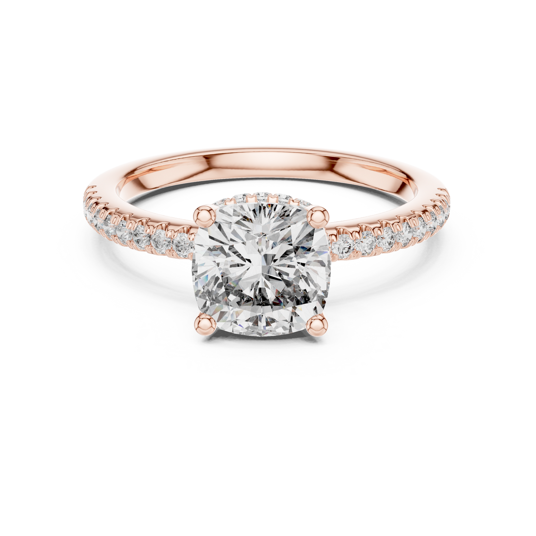 Cushion Cut Diamond Solitaire Engagement Ring with Pavé Side Stones