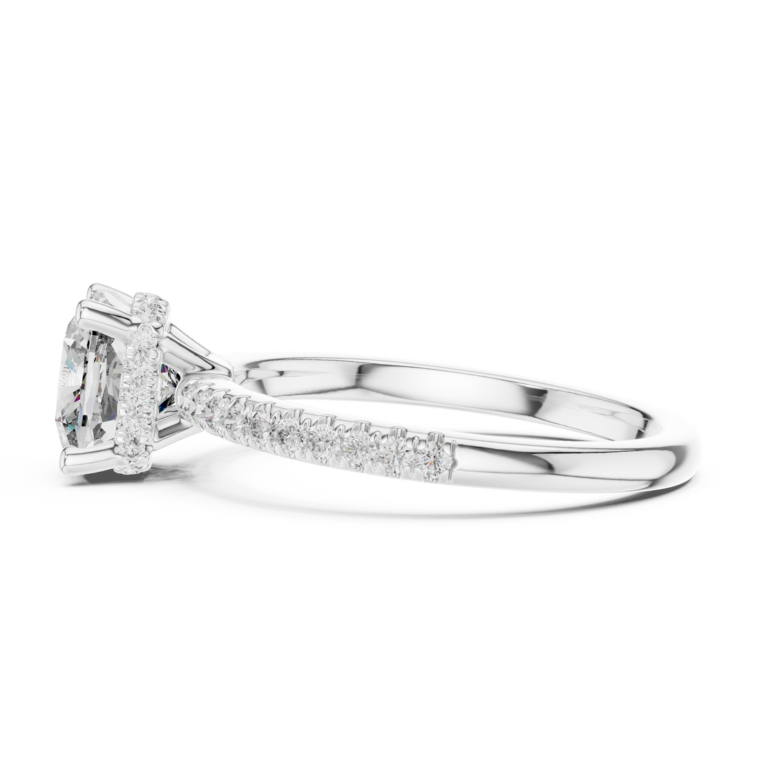 Cushion Cut Diamond Solitaire Engagement Ring with Pavé Side Stones