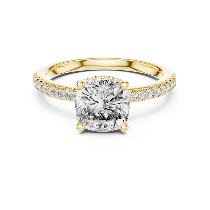 Cushion Cut Diamond Solitaire Engagement Ring with Pavé Side Stones