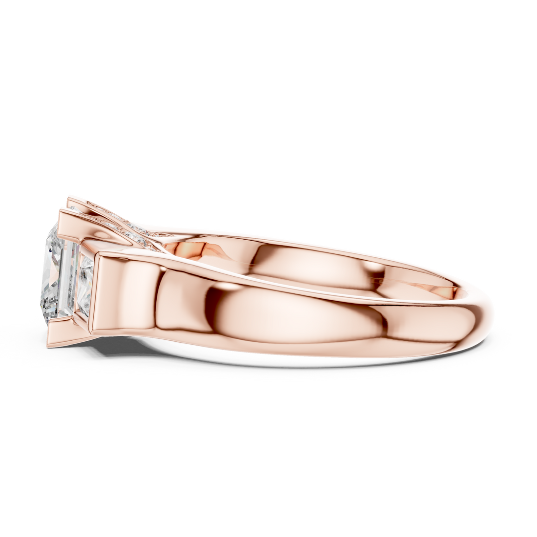 Princess Cut Diamond Three Stone Engagement Ring with Bezel Side Stones