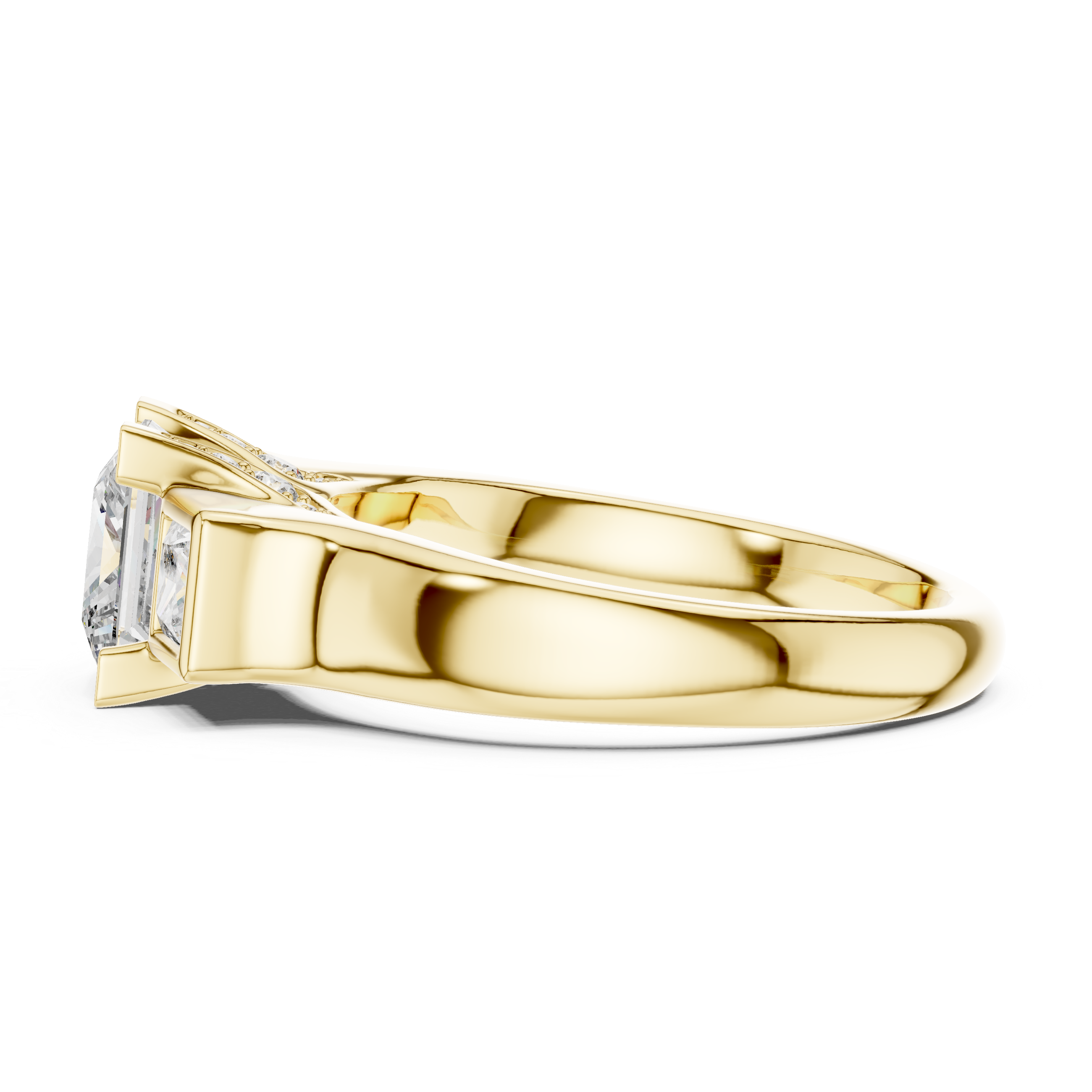 Princess Cut Diamond Three Stone Engagement Ring with Bezel Side Stones