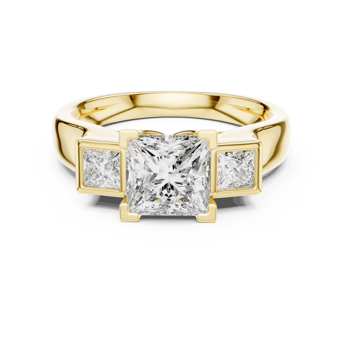 Princess Cut Diamond Three Stone Engagement Ring with Bezel Side Stones