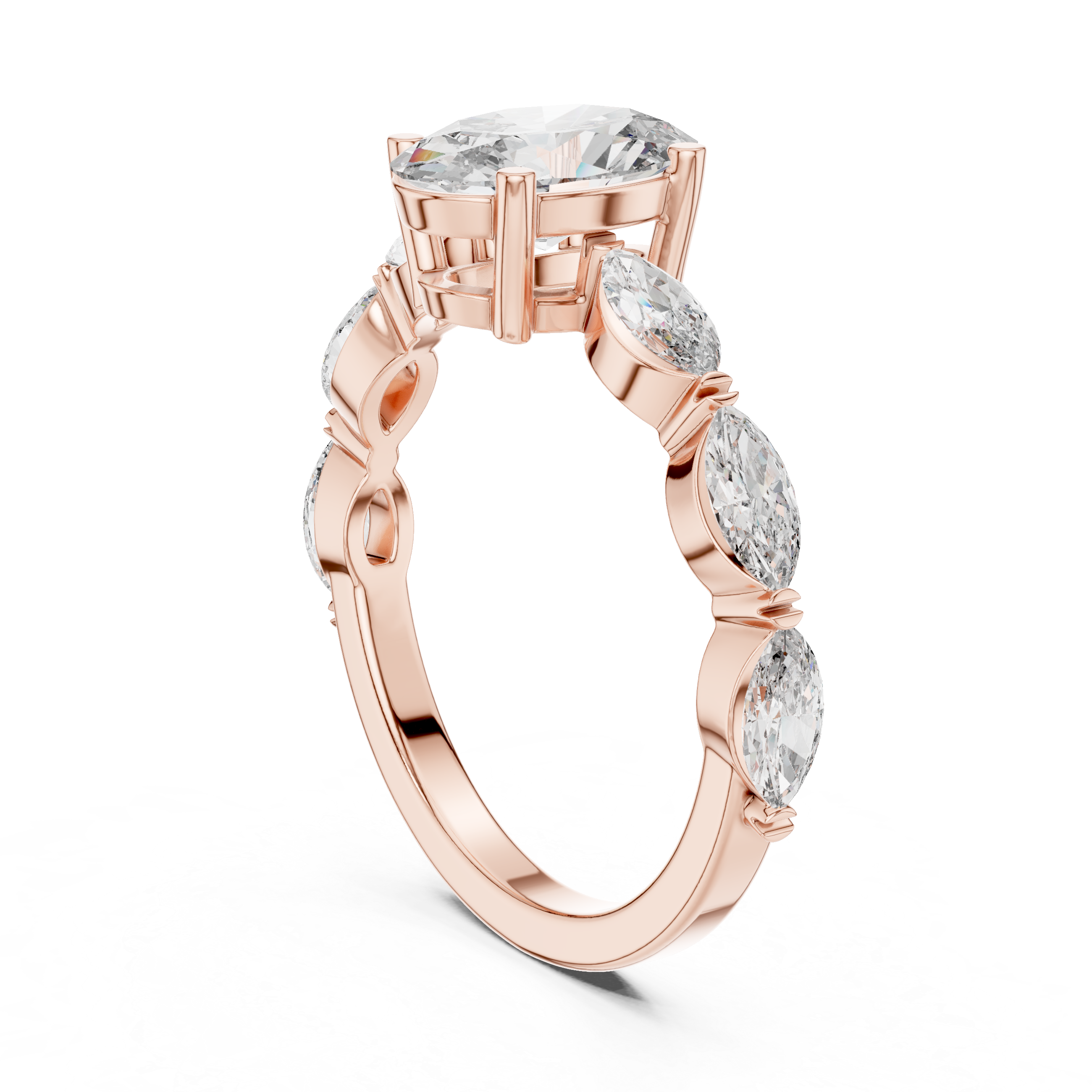 Oval Cut Diamond Ring with Marquise Side Stones Collection Style