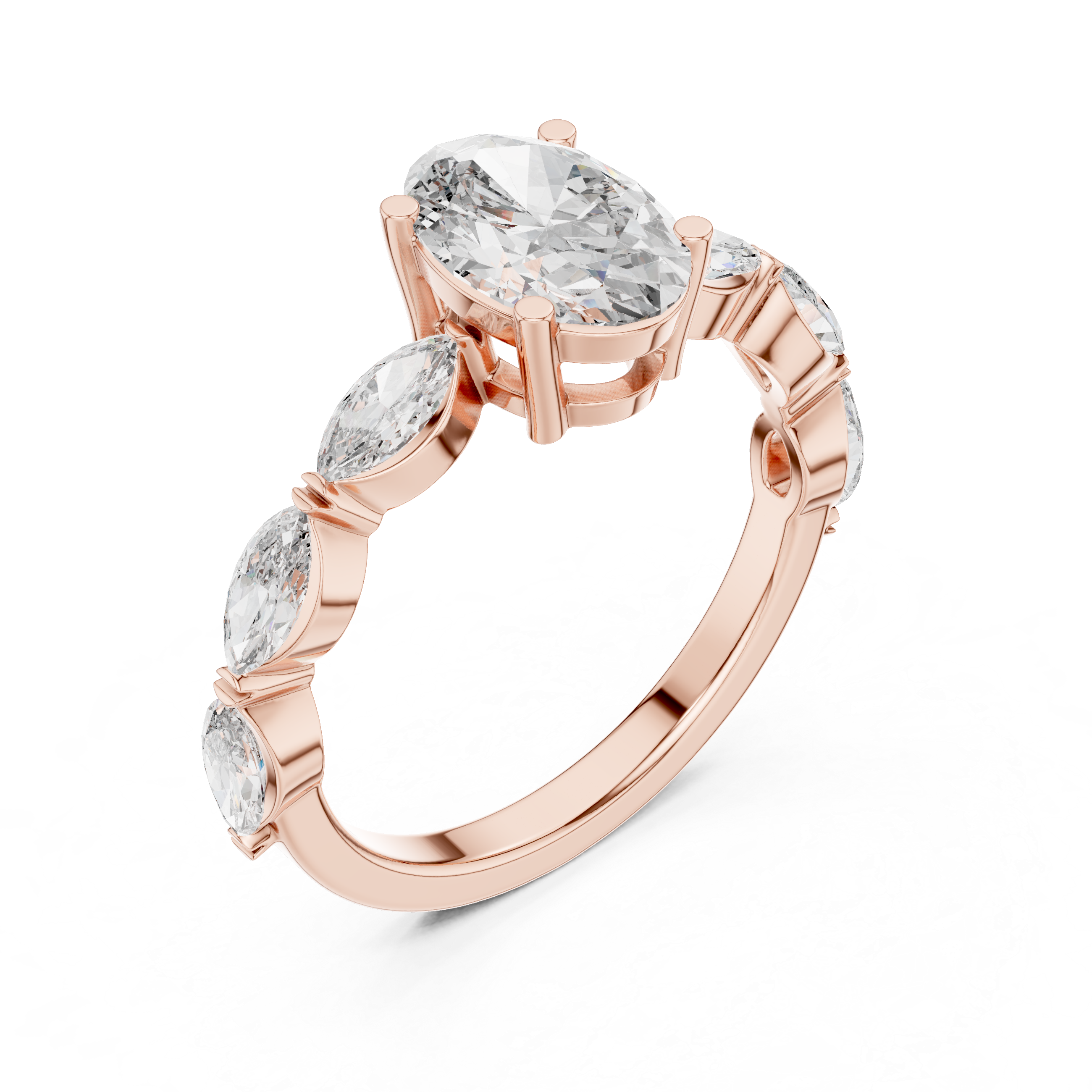 Oval Cut Diamond Ring with Marquise Side Stones Collection Style
