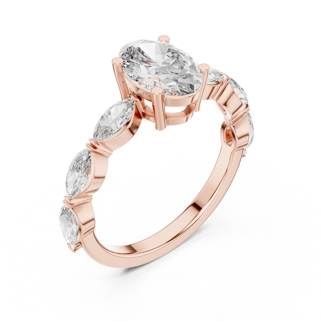 Oval Cut Diamond Ring with Marquise Side Stones Collection Style