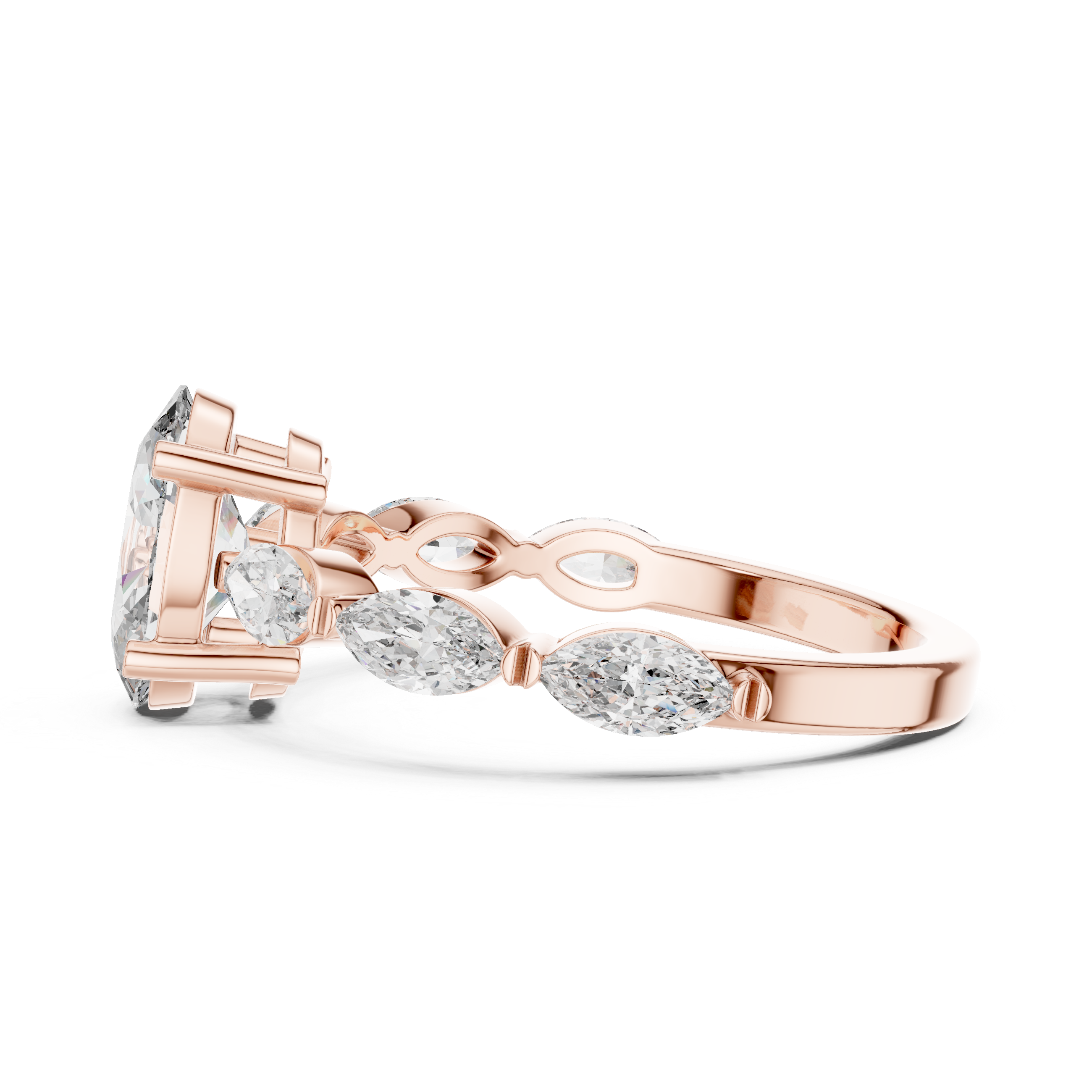 Oval Cut Diamond Ring with Marquise Side Stones Collection Style