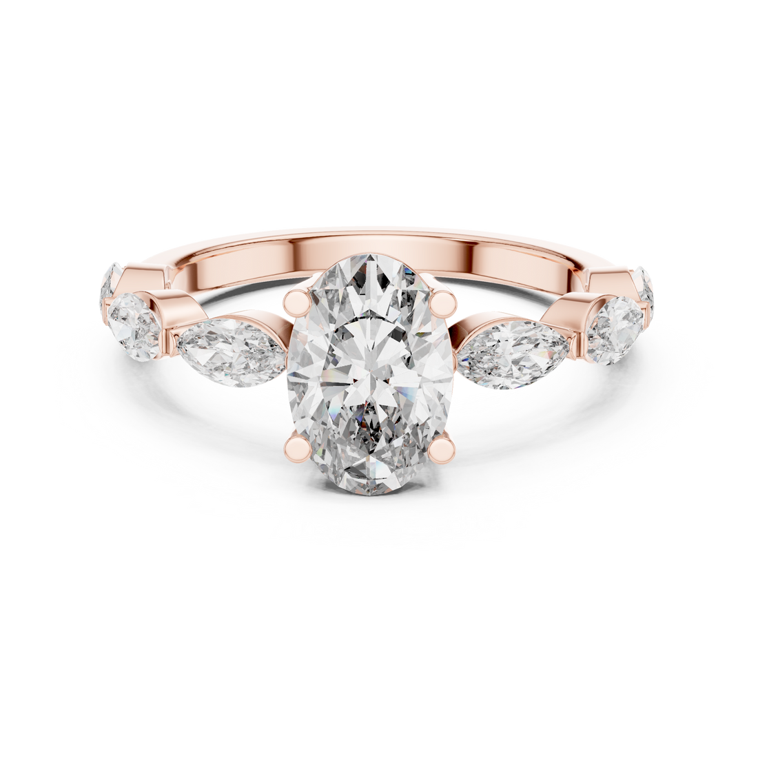 Oval Cut Diamond Ring with Marquise Side Stones Collection Style