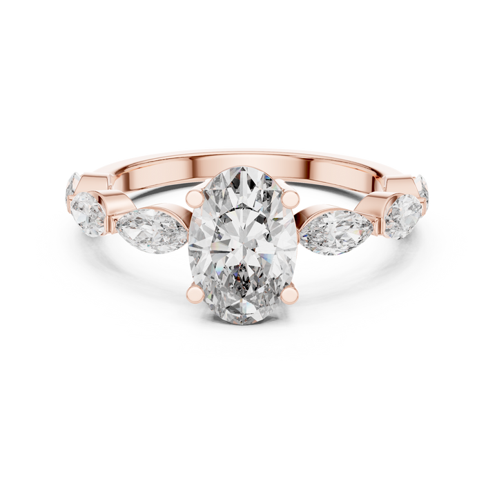 Oval Cut Diamond Ring with Marquise Side Stones Collection Style