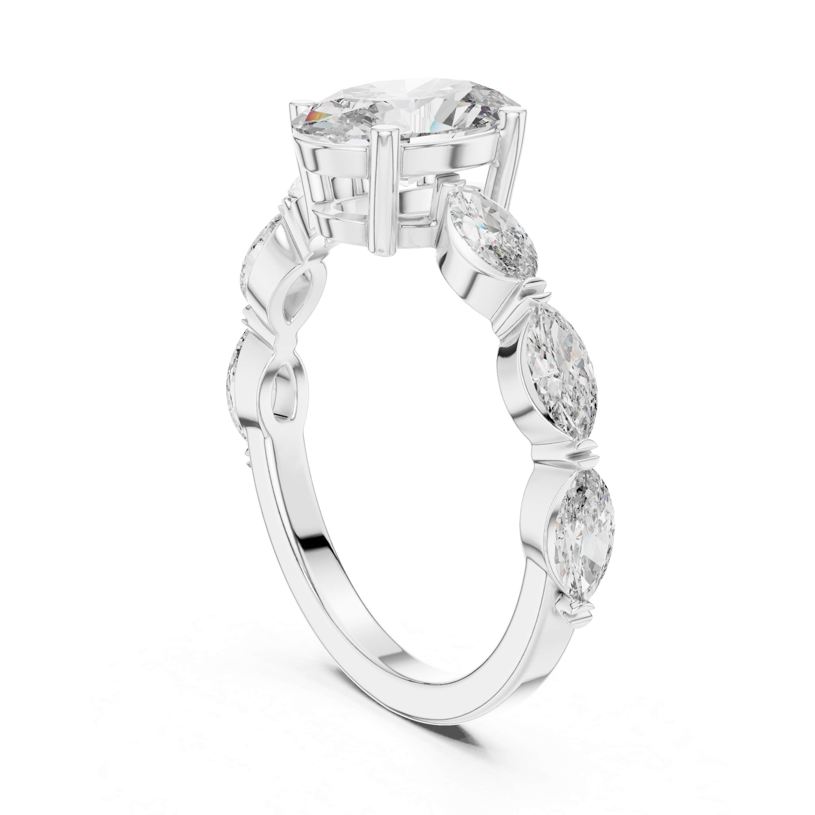 Oval Cut Diamond Ring with Marquise Side Stones Collection Style