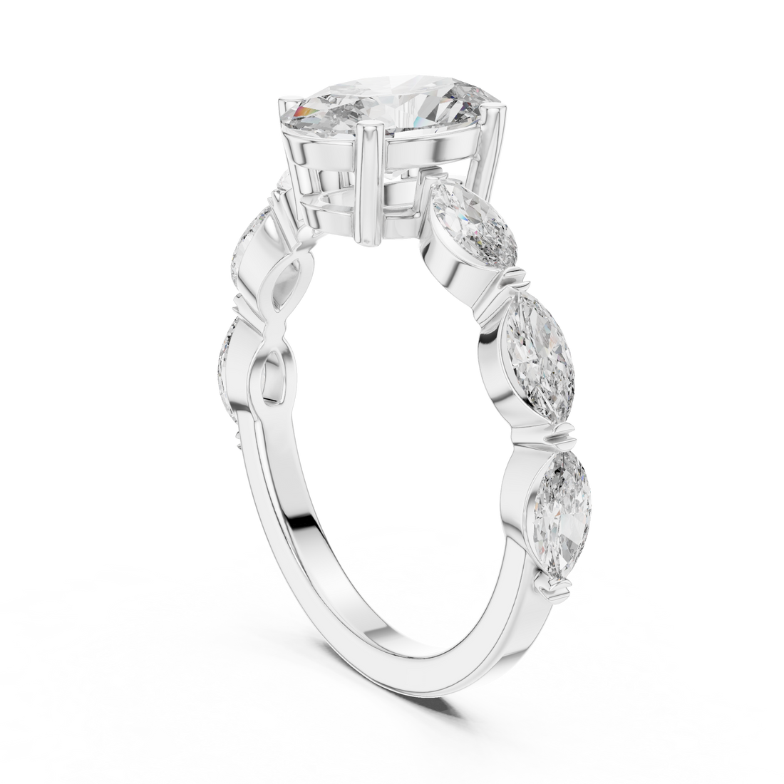 Oval Cut Diamond Ring with Marquise Side Stones Collection Style