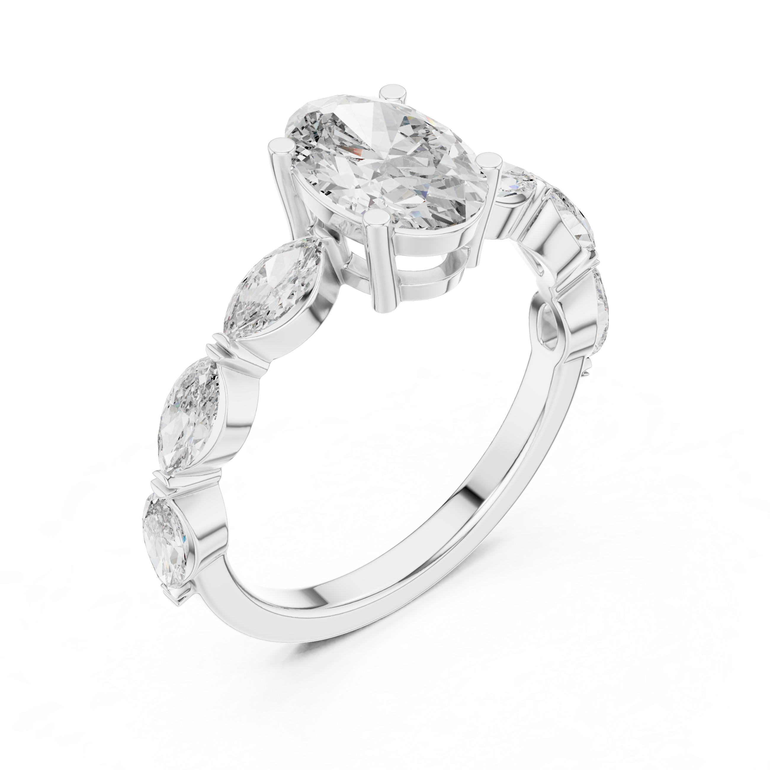 Oval Cut Diamond Ring with Marquise Side Stones Collection Style