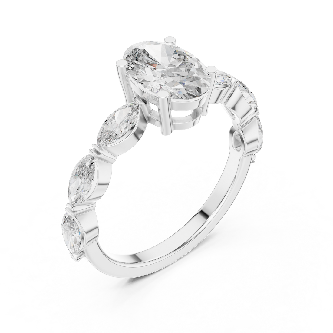 Oval Cut Diamond Ring with Marquise Side Stones Collection Style