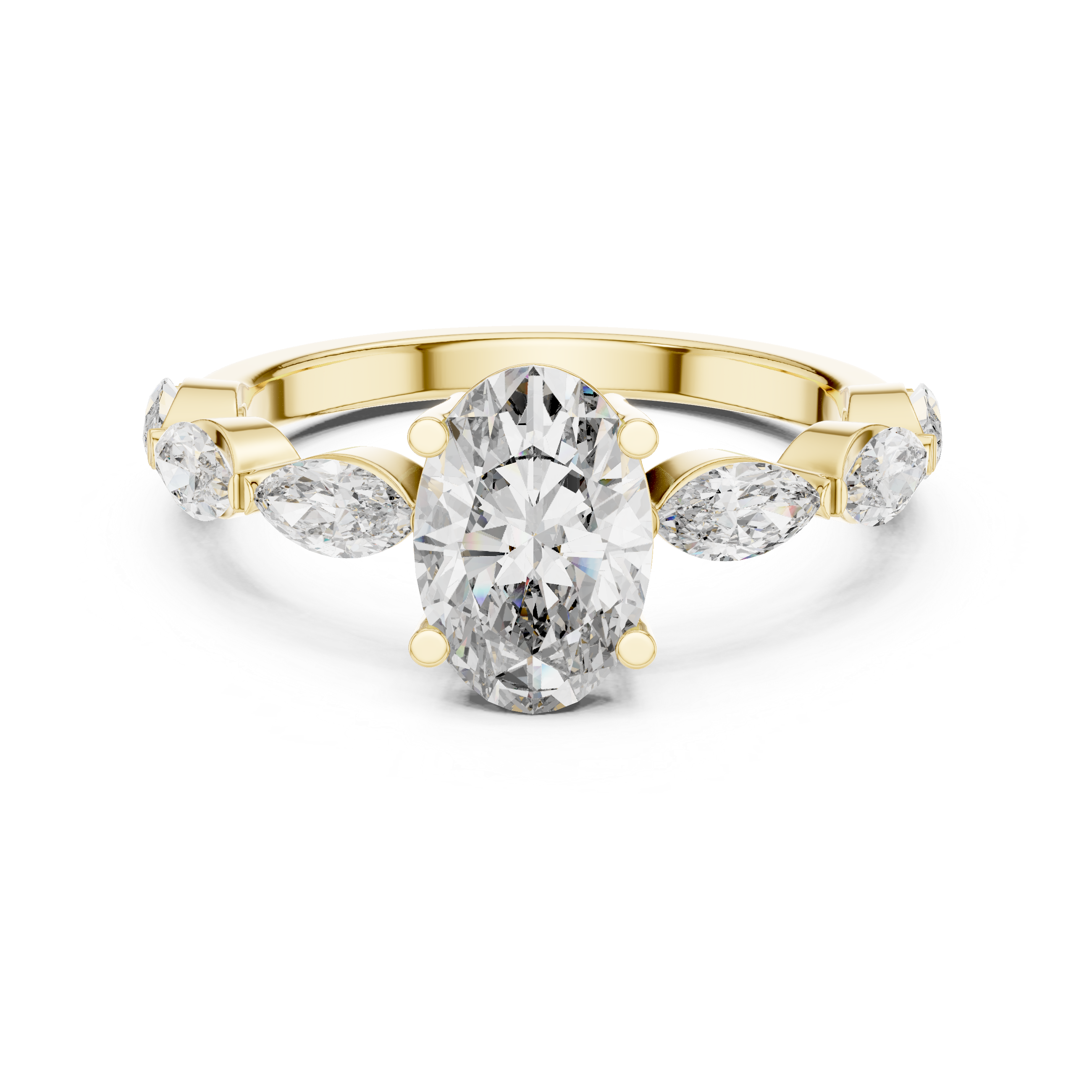 Oval Cut Diamond Ring with Marquise Side Stones Collection Style
