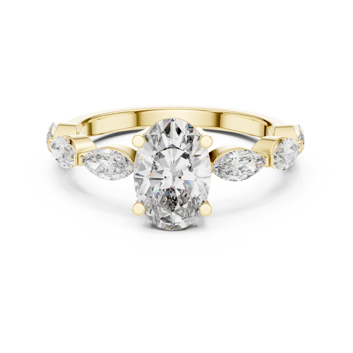 Oval Cut Diamond Ring with Marquise Side Stones Collection Style
