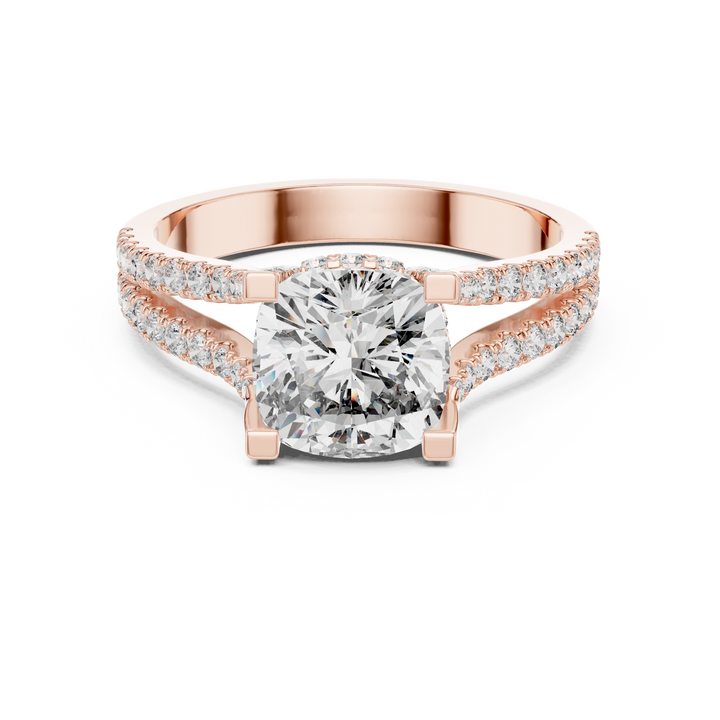 Cushion Cut Diamond Split Shank Ring with Pavé Band