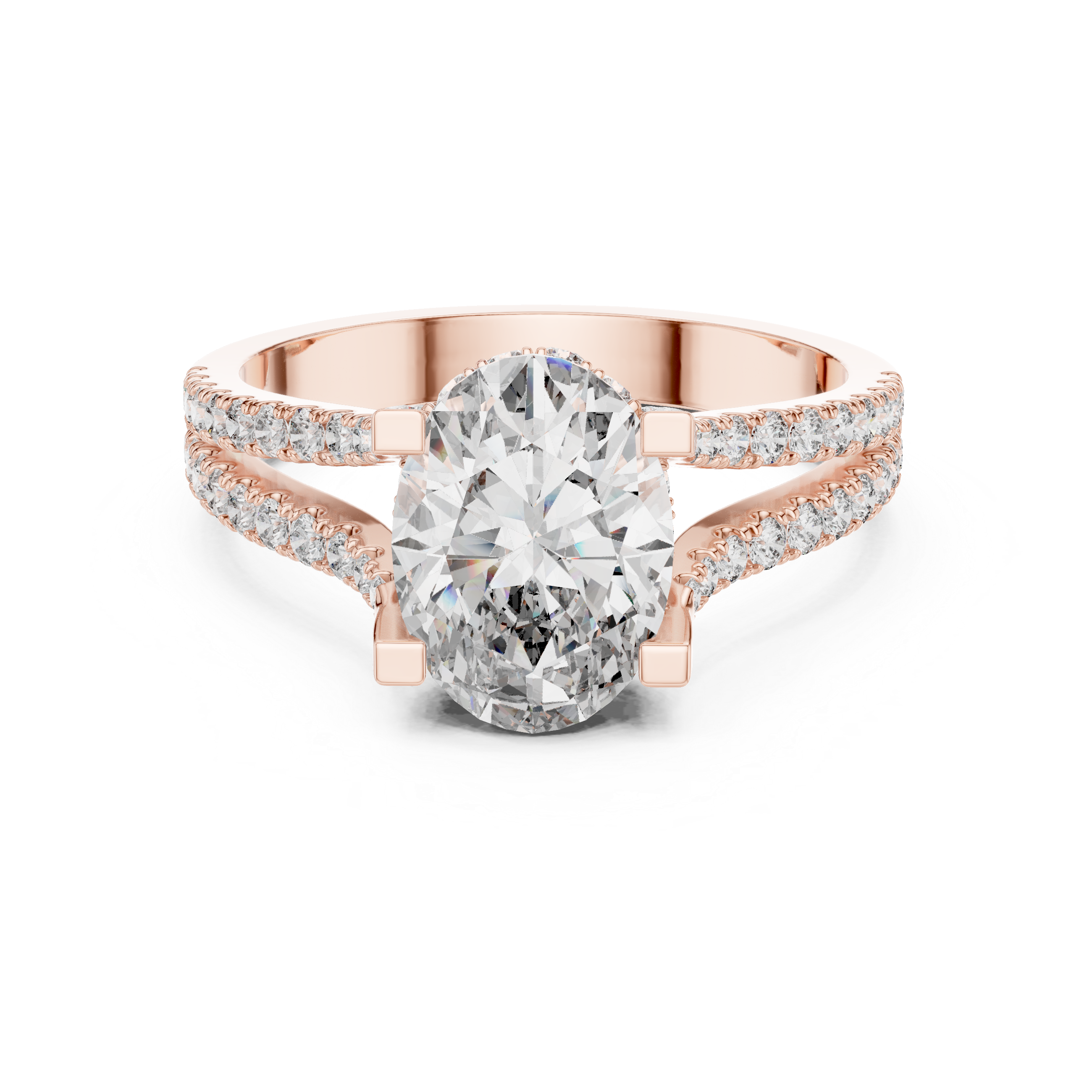 Oval Cut Diamond Split Shank Ring with Pavé Band