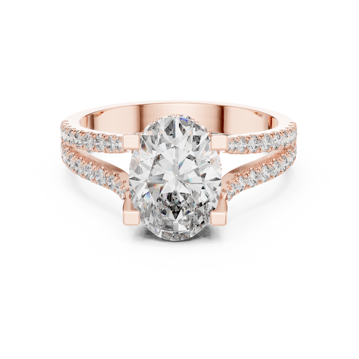 Oval Cut Diamond Split Shank Ring with Pavé Band