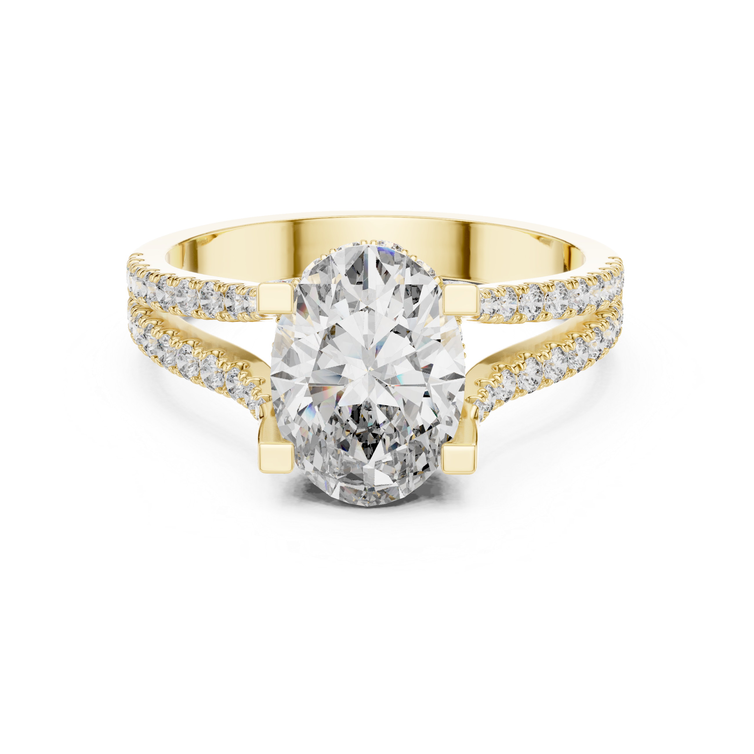 Oval Cut Diamond Split Shank Ring with Pavé Band