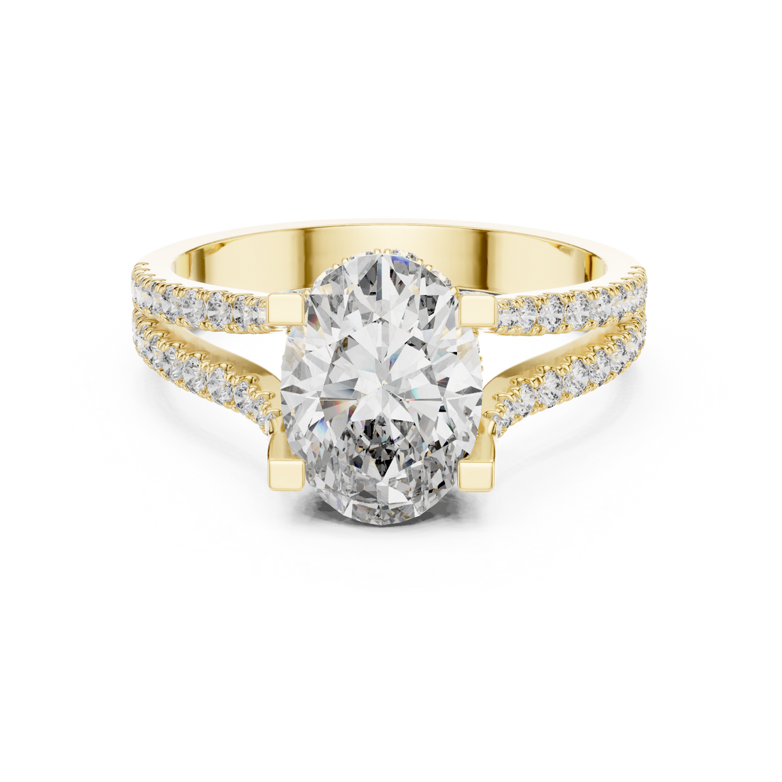 Oval Cut Diamond Split Shank Ring with Pavé Band