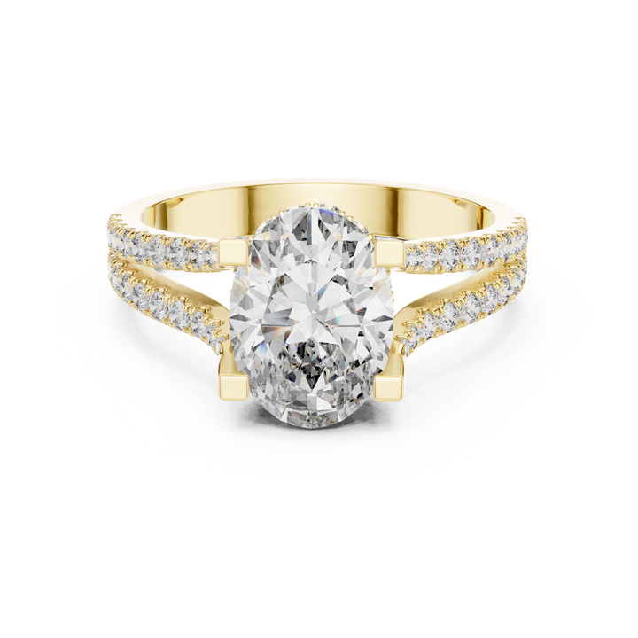 Oval Cut Diamond Split Shank Ring with Pavé Band