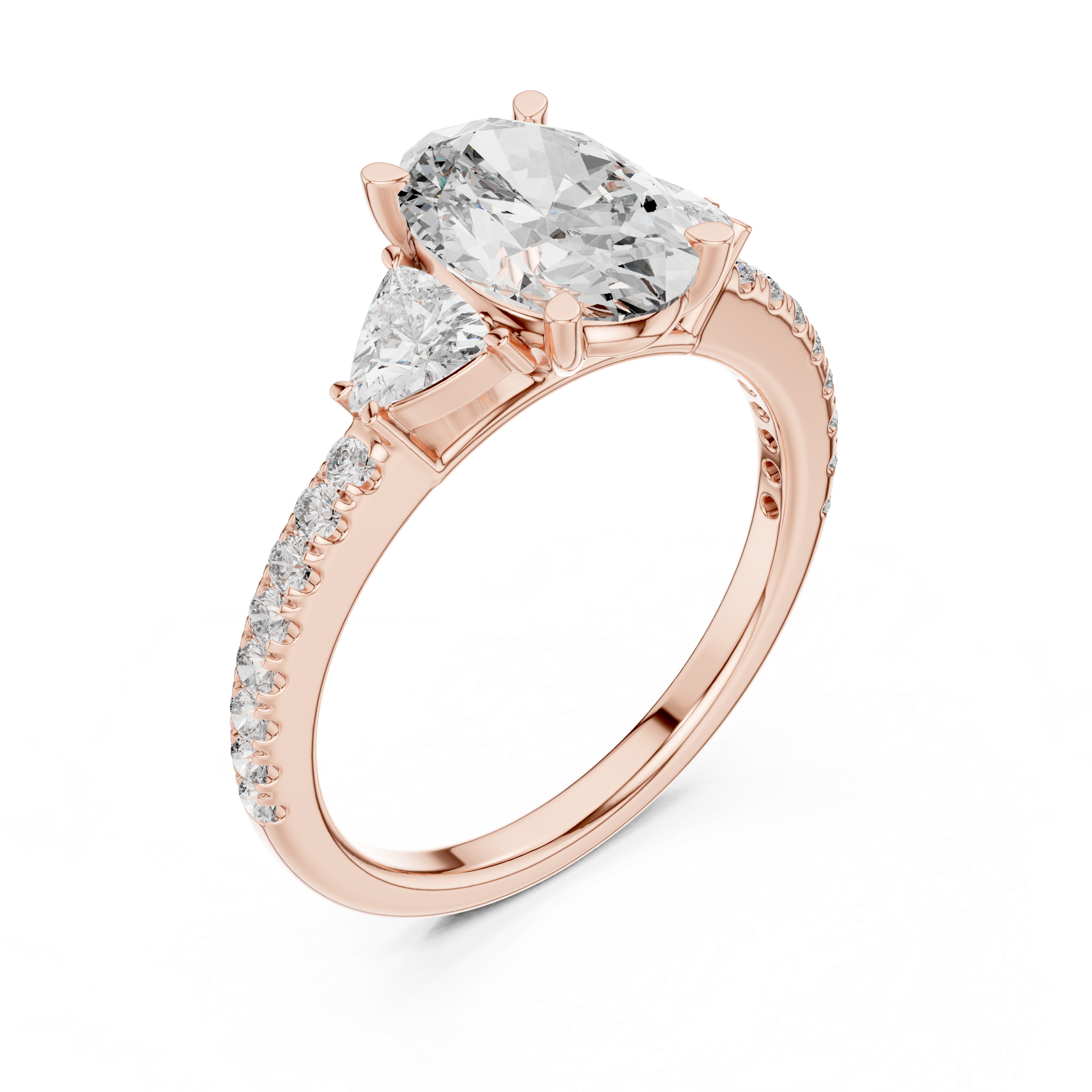 Oval Cut Diamond Three Stone Ring with Trillion Side Stones