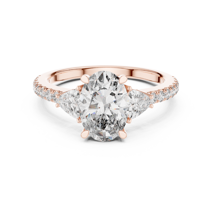 Oval Cut Diamond Three Stone Ring with Trillion Side Stones