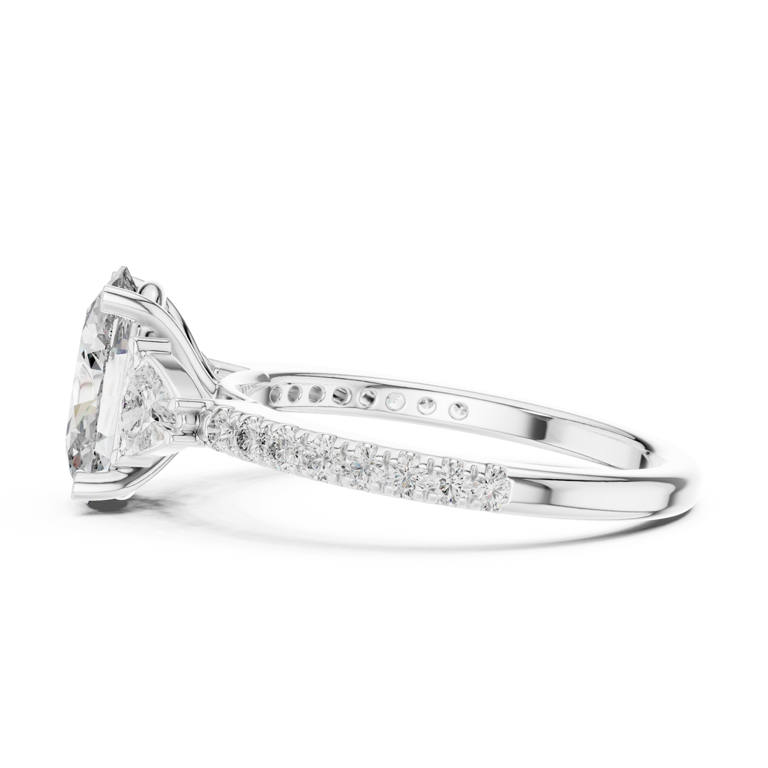 Oval Cut Diamond Three Stone Ring with Trillion Side Stones