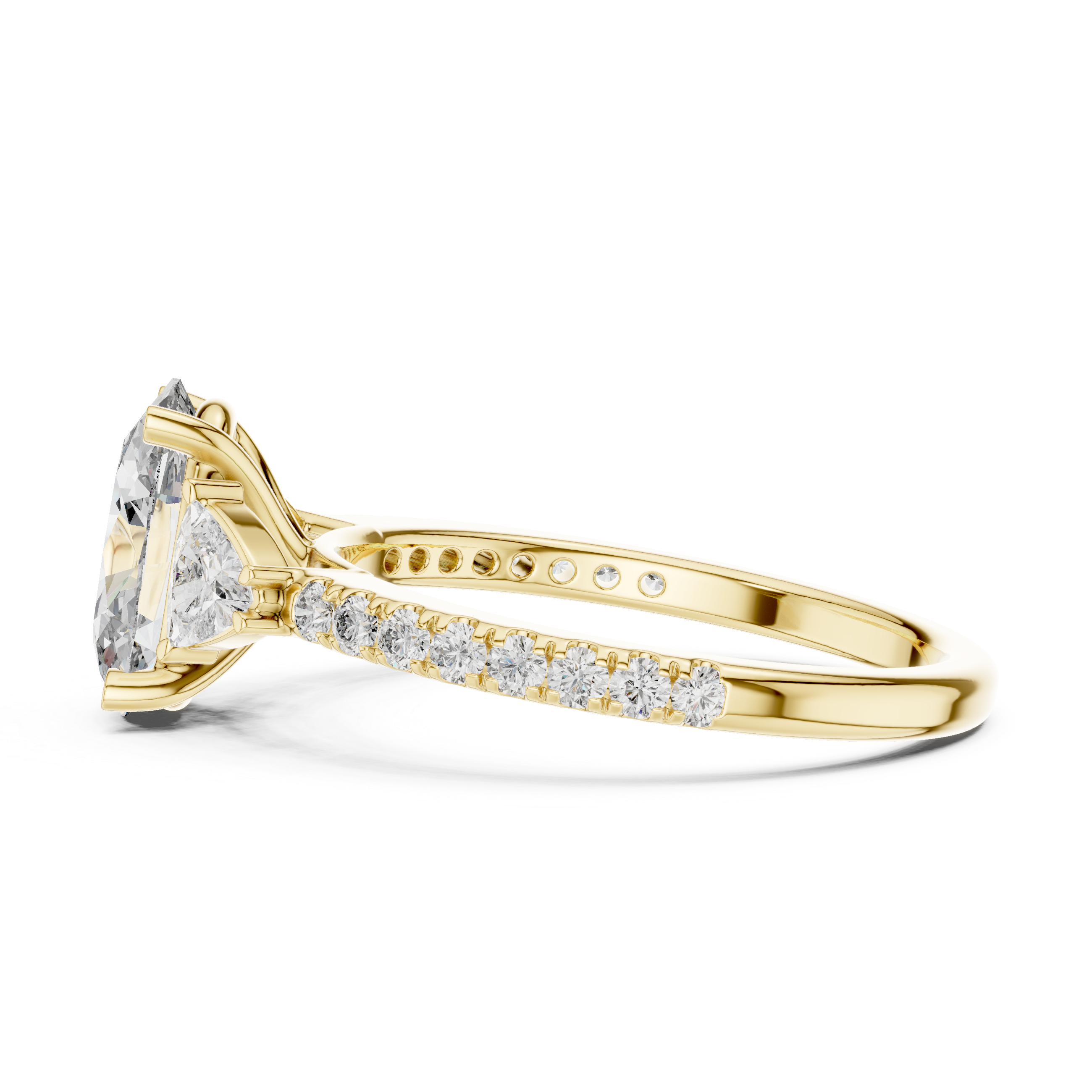 Oval Cut Diamond Three Stone Ring with Trillion Side Stones