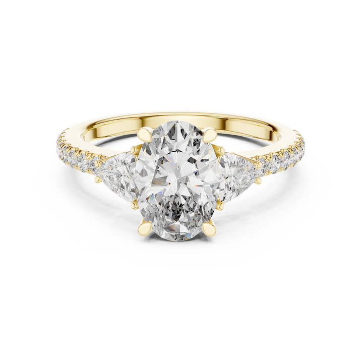 Oval Cut Diamond Three Stone Ring with Trillion Side Stones