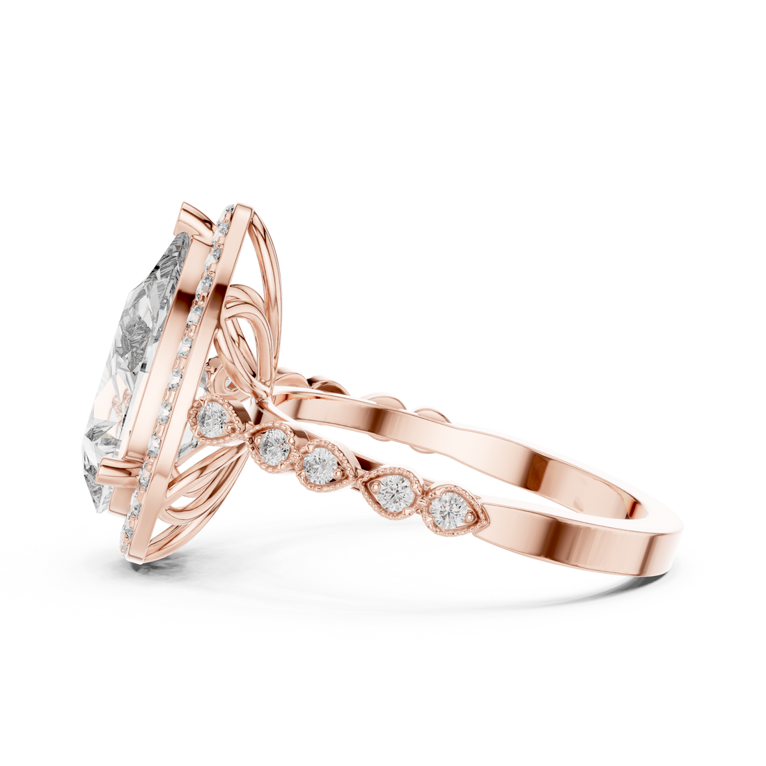 Pear Cut Diamond Halo Engagement Ring with Pavé Band