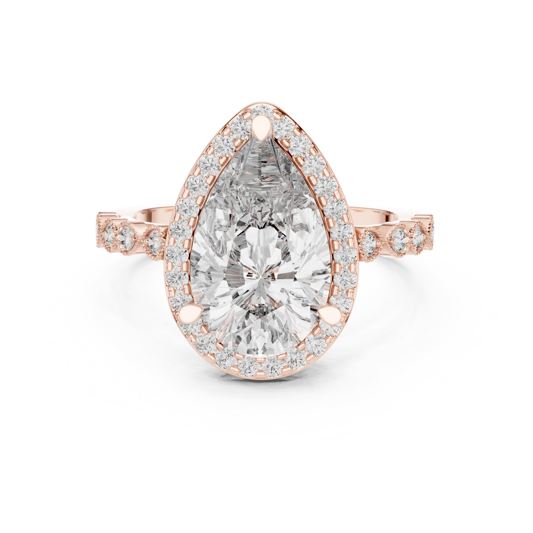 Pear Cut Diamond Halo Engagement Ring with Pavé Band