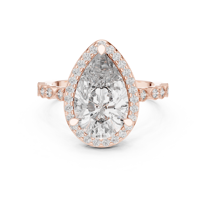 Pear Cut Diamond Halo Engagement Ring with Pavé Band