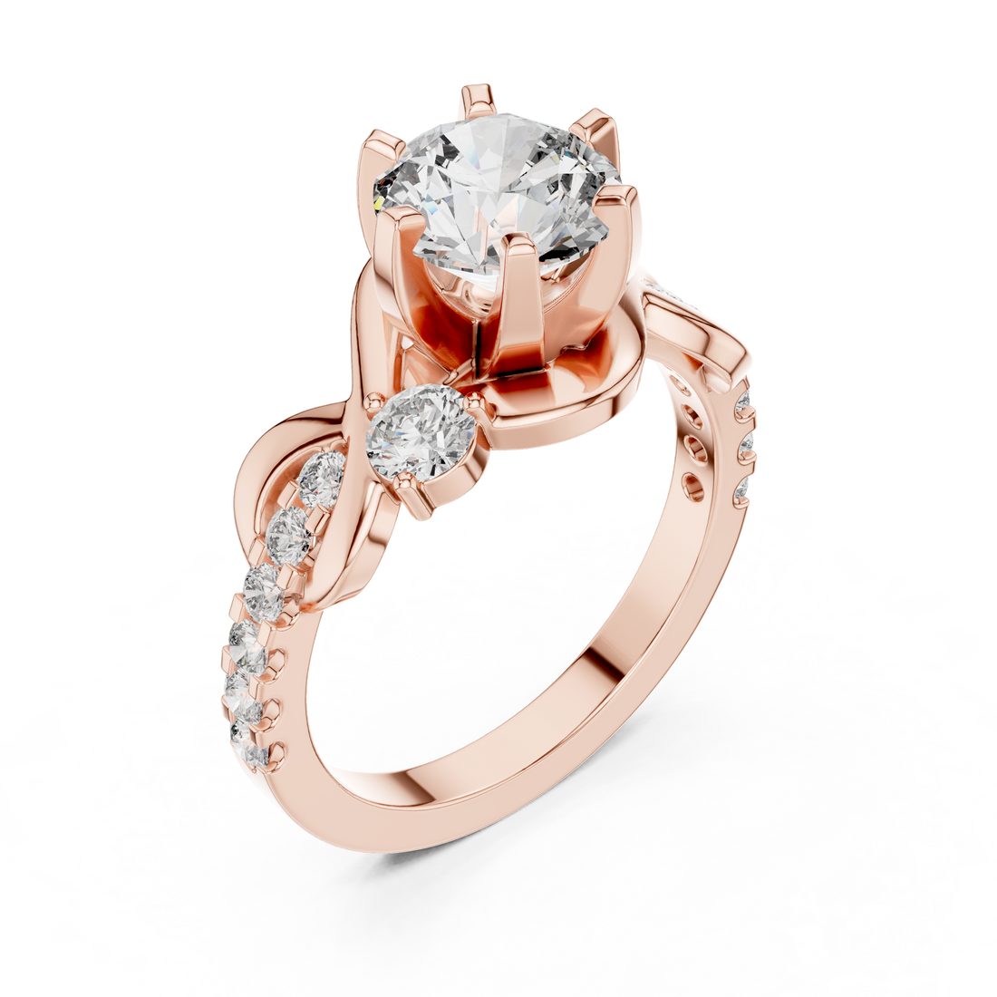 Round Diamond Three Stone Engagement Ring with Twist Band